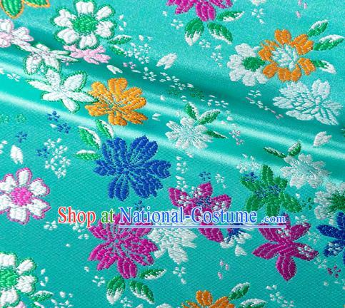 Asian Japanese Kimono Fabric Classical Flowers Pattern Design Light Green Brocade Traditional Drapery Silk Material