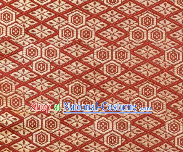 Asian Japanese Kimono Fabric Classical Pattern Design Red Brocade Traditional Drapery Silk Material