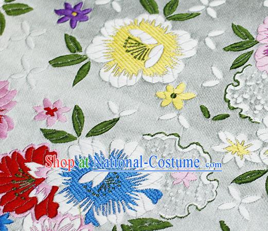 Asian Chinese Classical Peony Pattern Design White Satin Fabric Brocade Traditional Drapery Silk Material