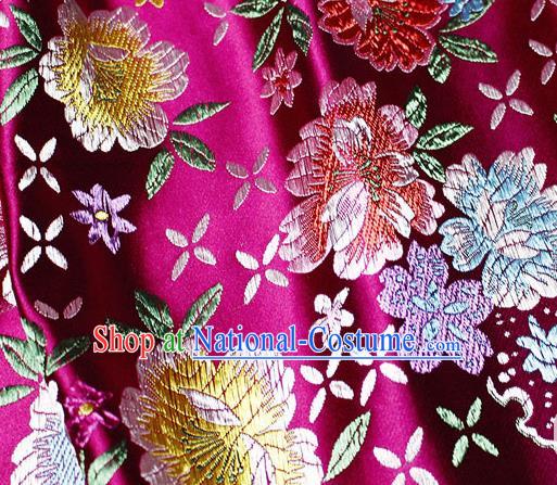 Asian Chinese Classical Peony Pattern Design Rosy Satin Fabric Brocade Traditional Drapery Silk Material