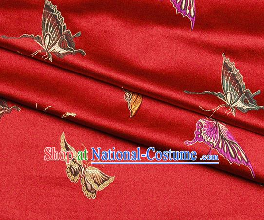 Chinese Classical Butterfly Lantern Pattern Design Red Satin Fabric Brocade Asian Traditional Drapery Silk Material