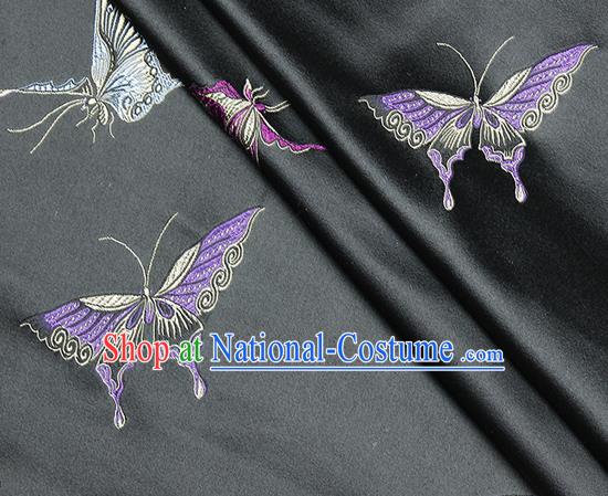 Chinese Classical Butterfly Lantern Pattern Design Black Satin Fabric Brocade Asian Traditional Drapery Silk Material