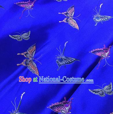 Chinese Classical Butterfly Lantern Pattern Design Royalblue Satin Fabric Brocade Asian Traditional Drapery Silk Material