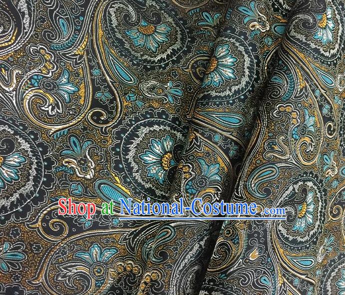 Chinese Classical Machetes Lantern Pattern Design Black Satin Fabric Brocade Asian Traditional Drapery Silk Material