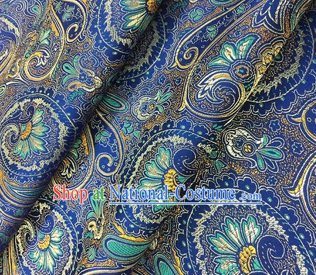 Chinese Classical Machetes Lantern Pattern Design Blue Satin Fabric Brocade Asian Traditional Drapery Silk Material