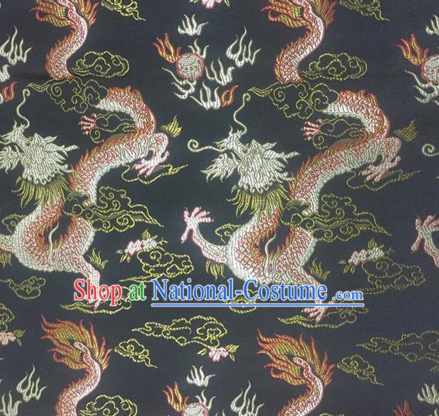 Chinese Classical Fire Dragons Pattern Design Black Satin Fabric Brocade Asian Traditional Drapery Silk Material