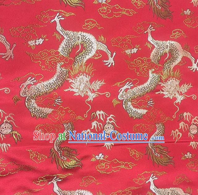 Chinese Classical Fire Dragons Pattern Design Red Satin Fabric Brocade Asian Traditional Drapery Silk Material