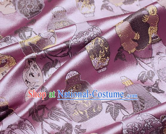 Chinese Classical Vase Pattern Design Pink Satin Fabric Brocade Asian Traditional Drapery Silk Material