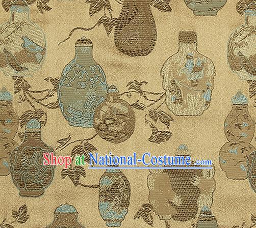 Chinese Classical Vase Pattern Design Yellow Satin Fabric Brocade Asian Traditional Drapery Silk Material