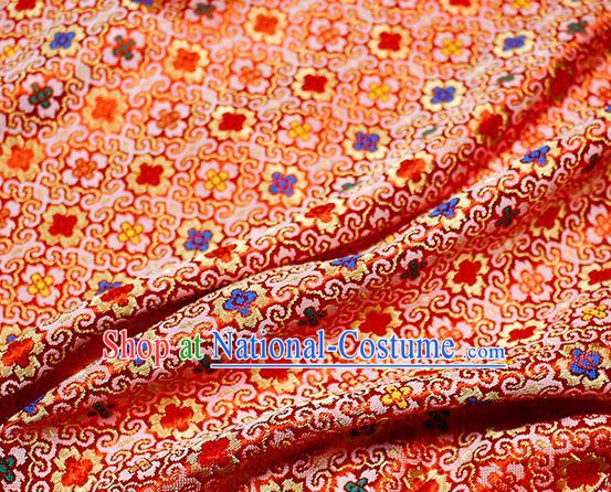 Asian Japanese Kimono Satin Fabric Classical Pattern Design Red Brocade Damask Traditional Drapery Silk Material