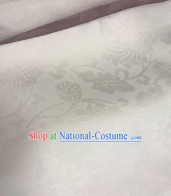 Chinese Tang Suit White Brocade Classical Lotus Pattern Design Satin Fabric Asian Traditional Drapery Silk Material