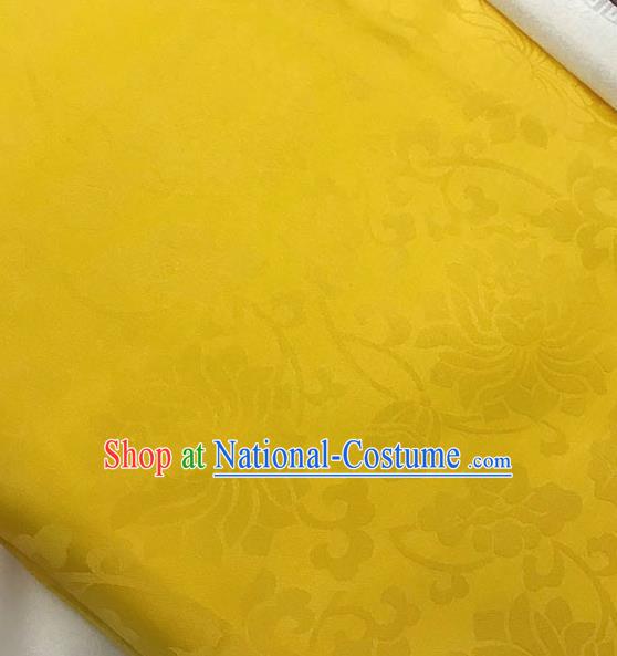 Chinese Tang Suit Yellow Brocade Classical Lotus Pattern Design Satin Fabric Asian Traditional Drapery Silk Material