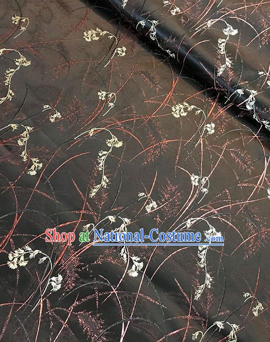 Chinese Tang Suit Black Brocade Classical Orchid Pattern Design Satin Fabric Asian Traditional Drapery Silk Material