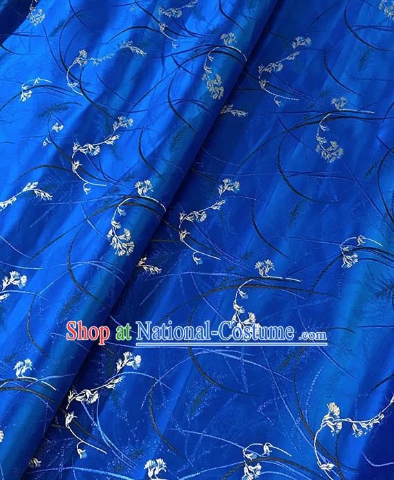 Chinese Tang Suit Royalblue Brocade Classical Orchid Pattern Design Satin Fabric Asian Traditional Drapery Silk Material