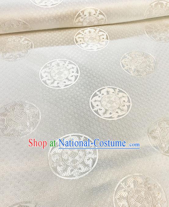 Chinese Tang Suit White Brocade Classical Round Pattern Design Satin Fabric Asian Traditional Drapery Silk Material