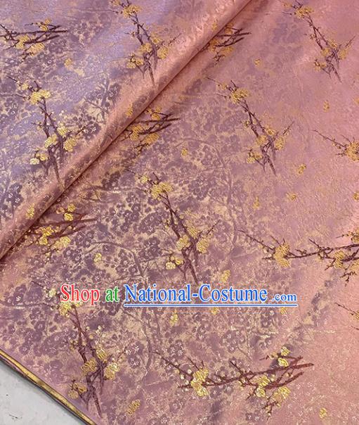 Chinese Tang Suit Pink Brocade Classical Plum Blossom Pattern Design Satin Fabric Asian Traditional Drapery Silk Material