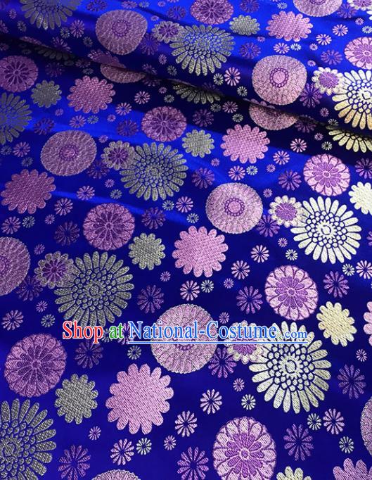 Chinese Tang Suit Royalblue Brocade Classical Sunflowers Pattern Design Satin Fabric Asian Traditional Drapery Silk Material