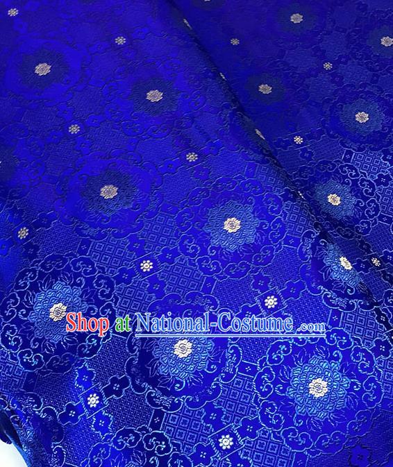 Chinese Tang Suit Royalblue Brocade Classical Buddhism Lotus Pattern Design Satin Fabric Asian Traditional Drapery Silk Material