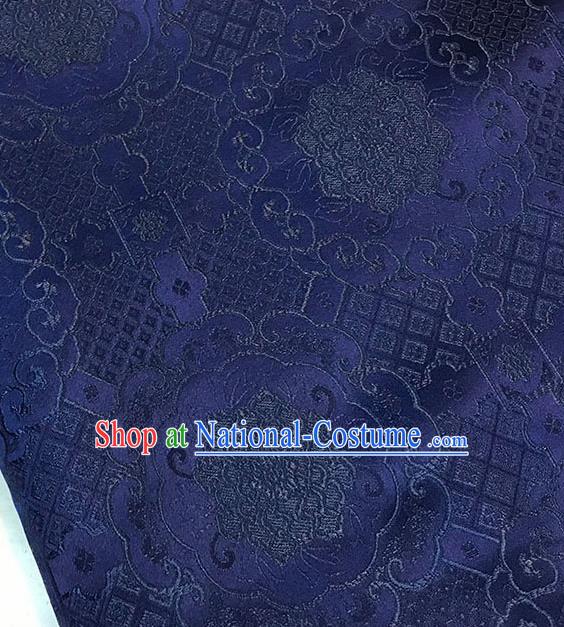 Chinese Tang Suit Navy Brocade Classical Buddhism Lotus Pattern Design Satin Fabric Asian Traditional Drapery Silk Material