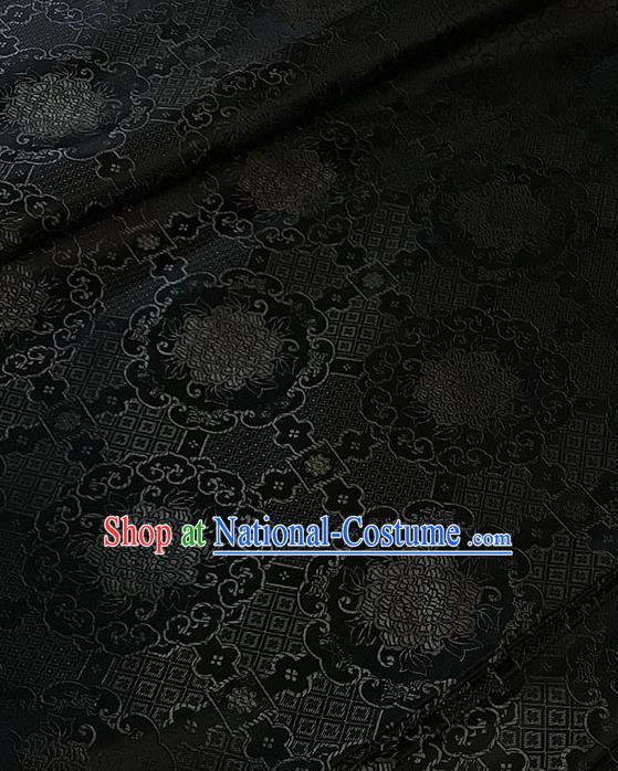 Chinese Tang Suit Black Brocade Classical Buddhism Lotus Pattern Design Satin Fabric Asian Traditional Drapery Silk Material