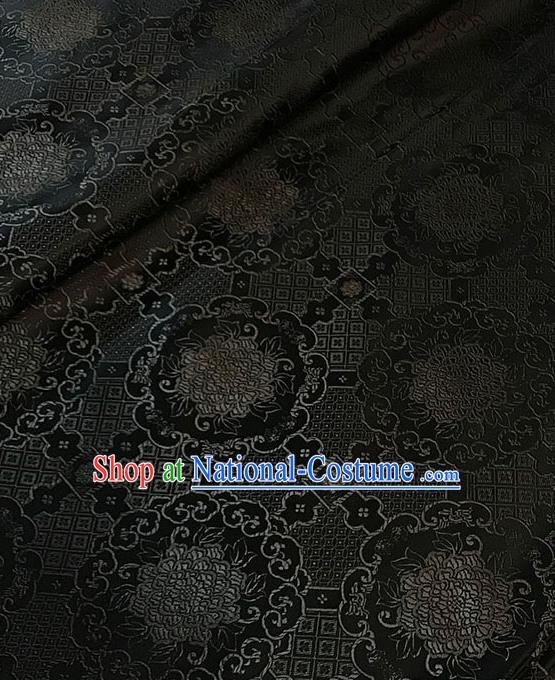 Chinese Tang Suit Black Brocade Classical Buddhism Lotus Pattern Design Satin Fabric Asian Traditional Drapery Silk Material