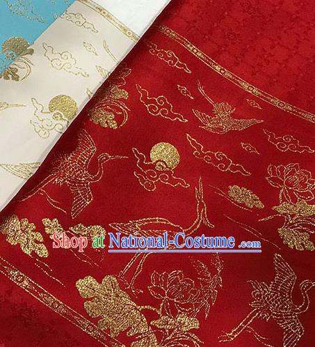 Chinese Hanfu Dress Red Brocade Classical Crane Lotus Pattern Design Satin Fabric Asian Traditional Drapery Silk Material