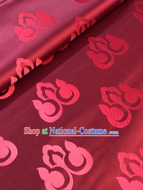 Chinese Hanfu Dress Wine Red Brocade Classical Peach Pattern Design Satin Fabric Asian Traditional Drapery Silk Material