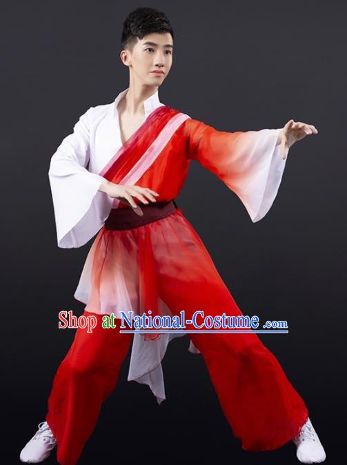 Chinese Traditional National Dance Clothing Classical Dance Stage Performance Red Costume for Men