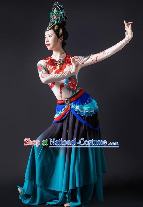 Chinese Traditional Dance Bichunmoo Blue Dress Classical Dance Stage Performance Costume for Women