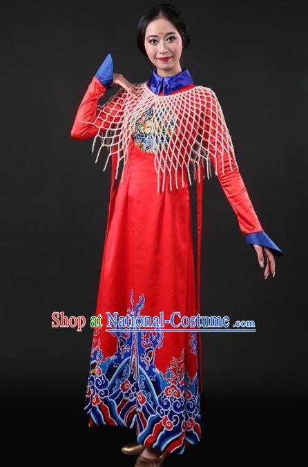 Chinese Traditional Qing Dynasty Palace Lady Red Dress Classical Dance Stage Performance Costume for Women