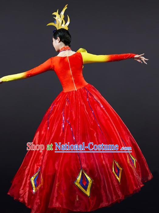 Chinese Modern Dance Red Dress Opening Dance Stage Performance Costume for Women