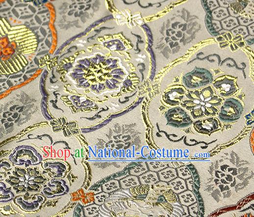 Asian Japanese Kimono Satin Fabric Classical Pattern Design Golden Brocade Damask Traditional Drapery Silk Material