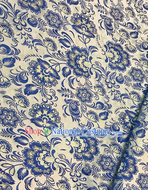 Chinese Tang Suit White Brocade Classical Hibiscus Pattern Design Satin Fabric Asian Traditional Drapery Silk Material