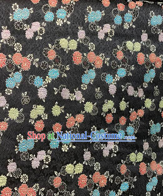 Chinese Tang Suit Black Brocade Classical Chrysanthemum Pattern Design Satin Fabric Asian Traditional Drapery Silk Material