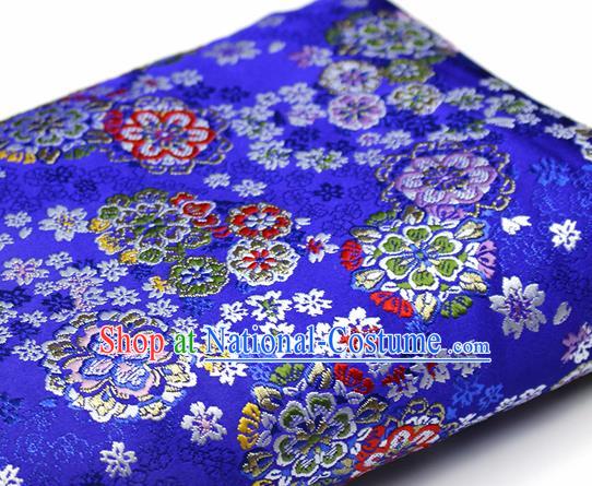 Asian Japanese Kimono Satin Fabric Classical Sakura Pattern Design Royalblue Brocade Damask Traditional Drapery Silk Material