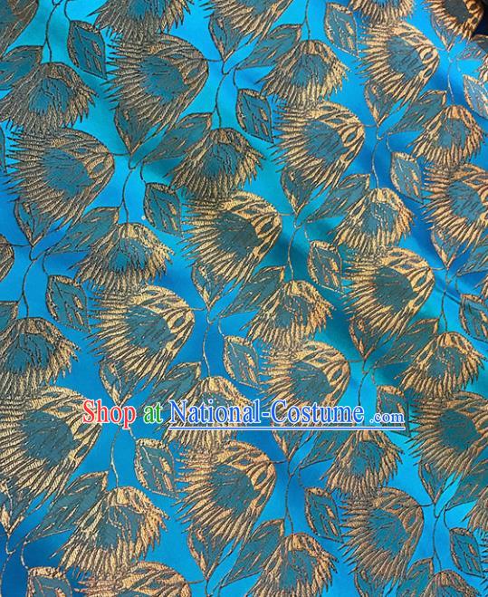 Chinese Tang Suit Blue Brocade Classical Pattern Design Satin Fabric Asian Traditional Drapery Silk Material