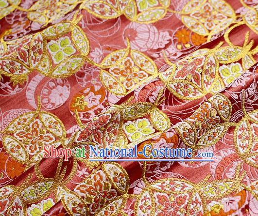 Asian Japanese Kimono Satin Fabric Classical Copper Pattern Design Pink Brocade Damask Traditional Drapery Silk Material