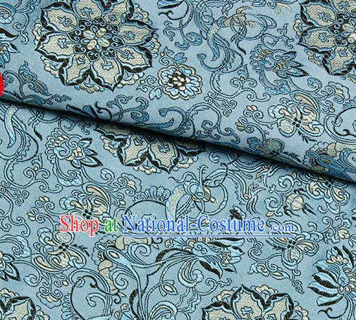 Chinese Classical Rosette Pattern Design Blue Satin Fabric Brocade Asian Traditional Drapery Silk Material