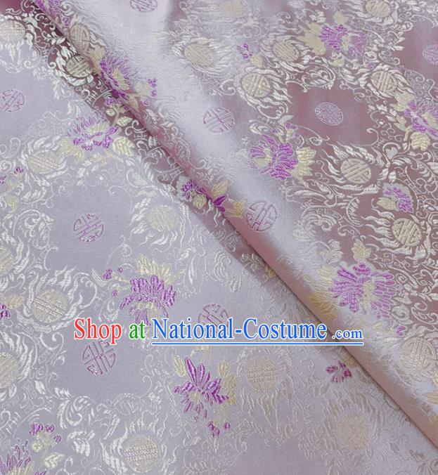 Chinese Classical Pattern Design Lilac Satin Fabric Brocade Asian Traditional Drapery Silk Material