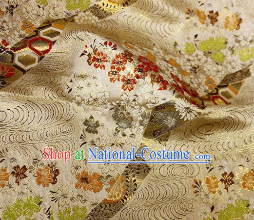 Asian Japanese Classical Sakura Pattern Design Golden Brocade Kimono Satin Fabric Damask Traditional Drapery Silk Material