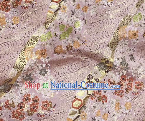 Asian Japanese Classical Sakura Pattern Design Pink Brocade Kimono Satin Fabric Damask Traditional Drapery Silk Material