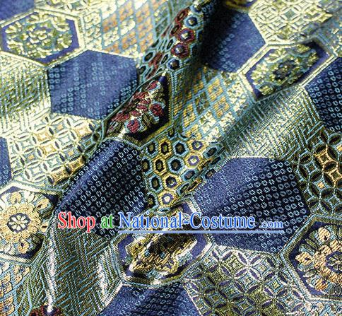 Asian Japanese Classical Tortoise Shell Pattern Design Navy Brocade Kimono Satin Fabric Damask Traditional Drapery Silk Material