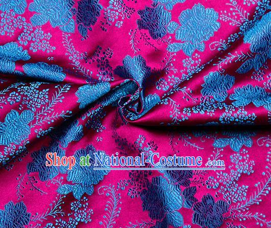 Chinese Classical Peony Pattern Design Rosy Satin Fabric Brocade Asian Traditional Drapery Silk Material