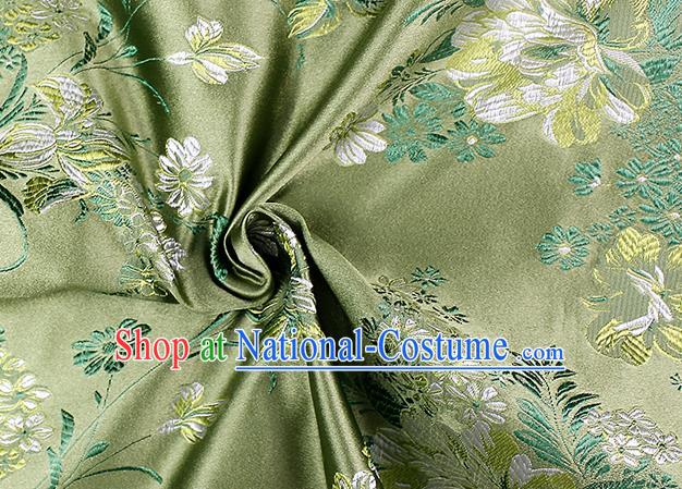 Chinese Classical Peony Pattern Design Green Satin Fabric Brocade Asian Traditional Drapery Silk Material