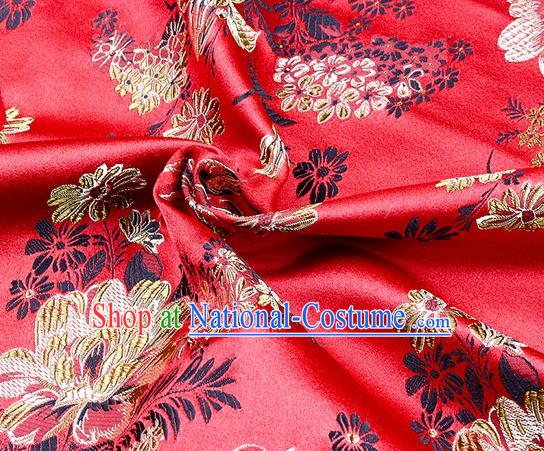 Chinese Classical Peony Pattern Design Red Satin Fabric Brocade Asian Traditional Drapery Silk Material