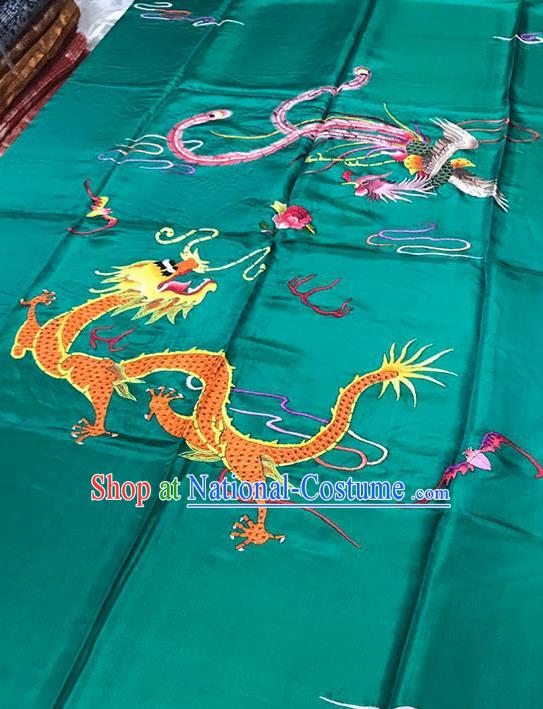 Chinese Classical Dragon Phoenix Pattern Design Green Satin Fabric Brocade Asian Traditional Drapery Silk Material