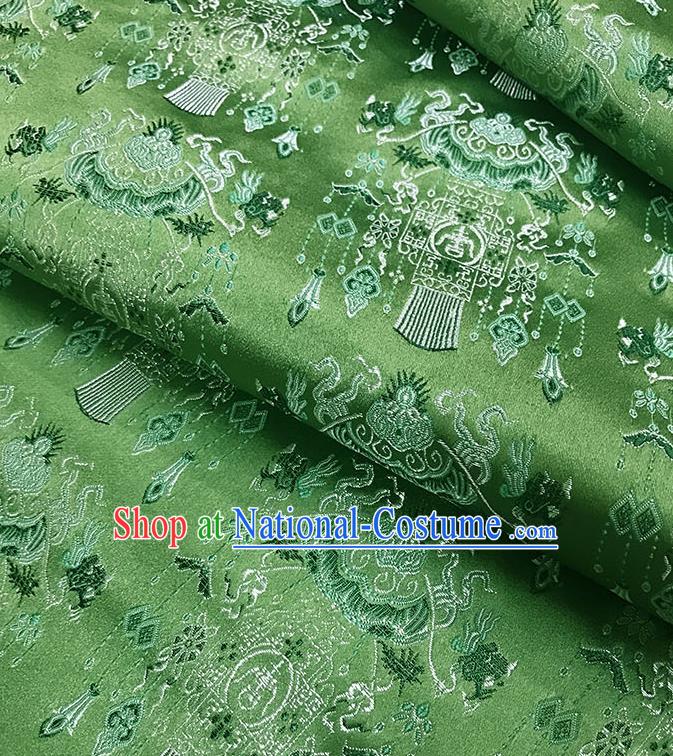 Chinese Classical Palace Lantern Pattern Design Green Satin Fabric Brocade Asian Traditional Drapery Silk Material