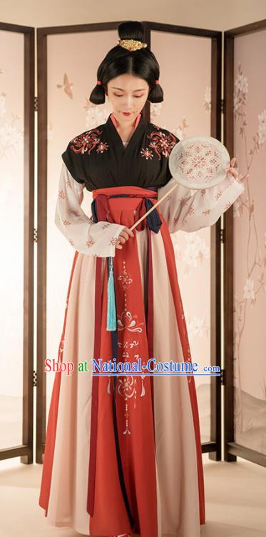 Asian Chinese Ancient Court Lady Embroidered Hanfu Dress Traditional Tang Dynasty Palace Historical Costume for Women