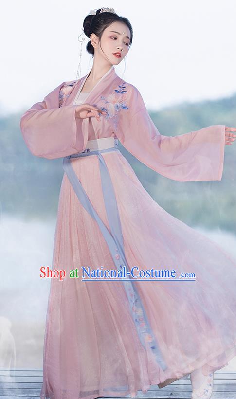 Asian Chinese Ancient Princess Embroidered Hanfu Dress Traditional Song Dynasty Court Historical Costume for Women