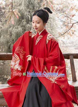 Asian Chinese Ancient Wedding Embroidered Red Hanfu Dress Traditional Ming Dynasty Court Princess Historical Costume for Women